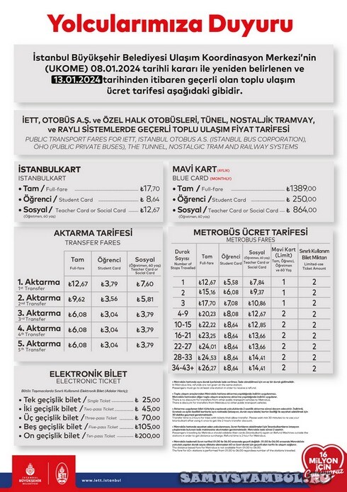 Тарифы за проезд в Стамбуле 2024