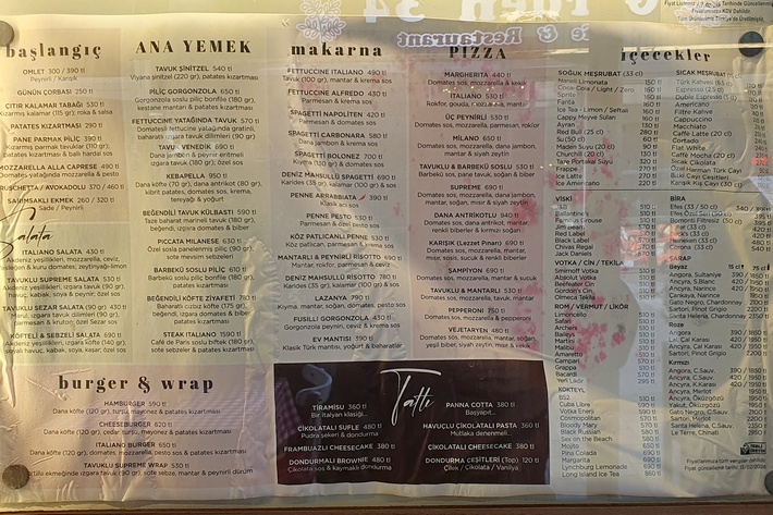 Цены в ресторане Cafe Italo